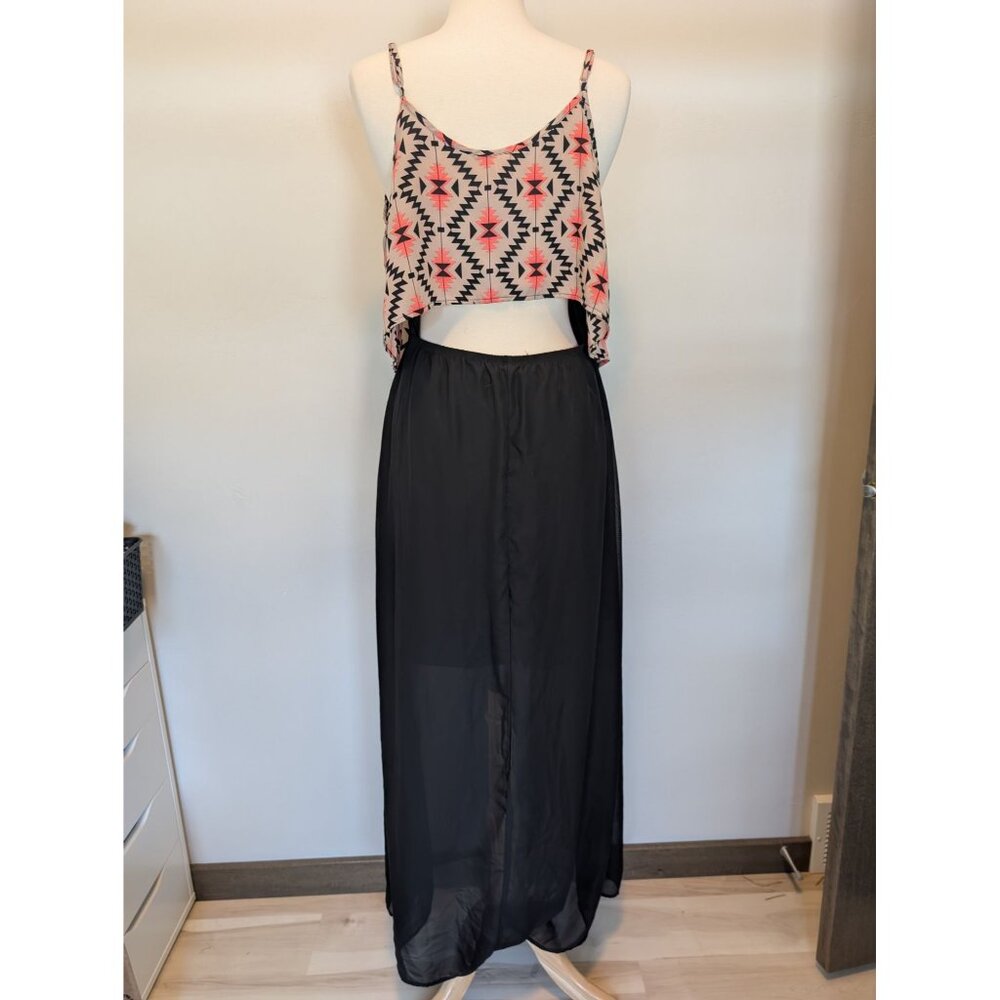 Aztec Print Maxi Dress With Sheer Black Skirt & Spaghetti Straps XL (15-17) y2k - Picture 2 of 6